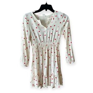 Maurices Evsie White Dress with Red Heart Pattern